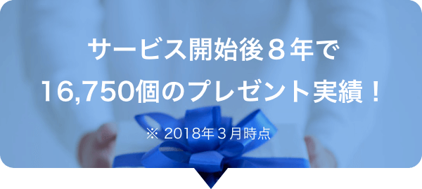 サービス開始後8年で16,750個のプレゼント実績! ※2018年3月時点