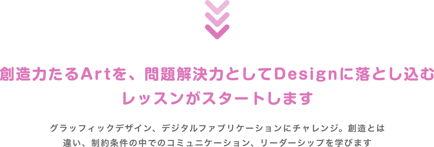 創造力たるArtを、問題解決力としてDesignに落とし込むレッスンがスタートします グラッフィックデザイン、デジタルファブリケーションにチャレンジ。創造とは違い、制約条件の中でのコミュニケーション、リーダーシップを学びます