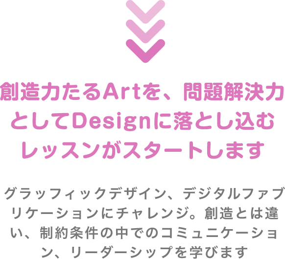 創造力たるArtを、問題解決力としてDesignに落とし込むレッスンがスタートします グラッフィックデザイン、デジタルファブリケーションにチャレンジ。創造とは違い、制約条件の中でのコミュニケーション、リーダーシップを学びます